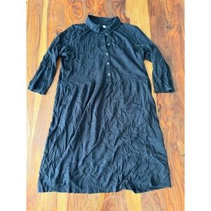 J. Jill Black Cotton Modal Knit 3/4 Sleeve Button Front Shirt Dress Womens M